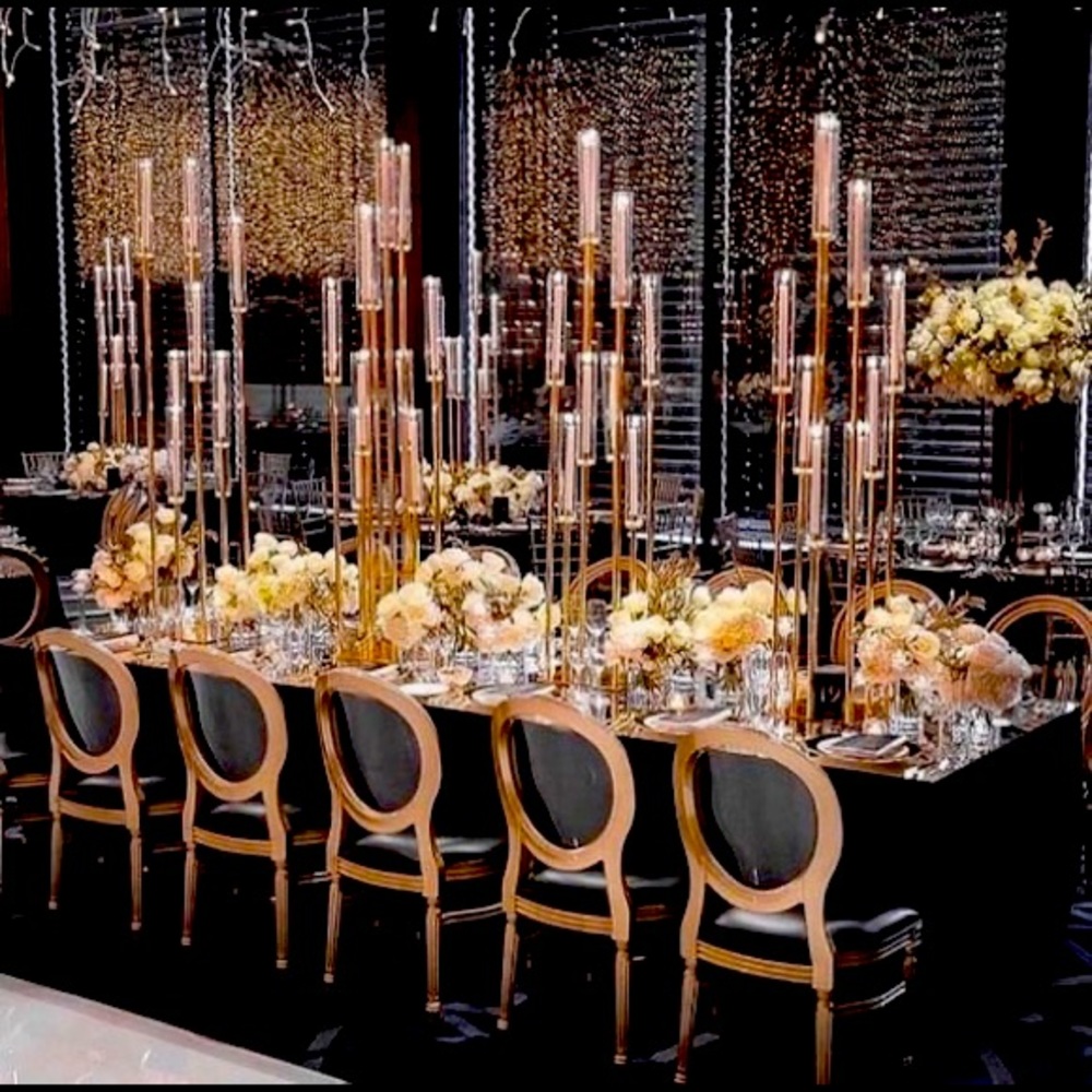 FIVE 10 arm gold wedding candelabra centerpieces